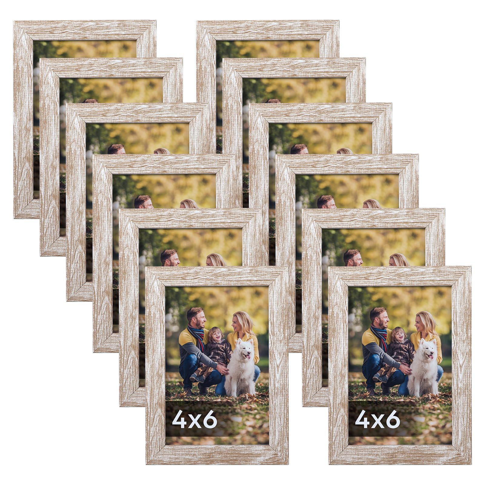 Photo 1 of Lyeasw Rustic 4x6 Picture Frame Set of 12, Multi Woodgrain Farmhouse Photo Frames for Wall or Tabletop, Beige