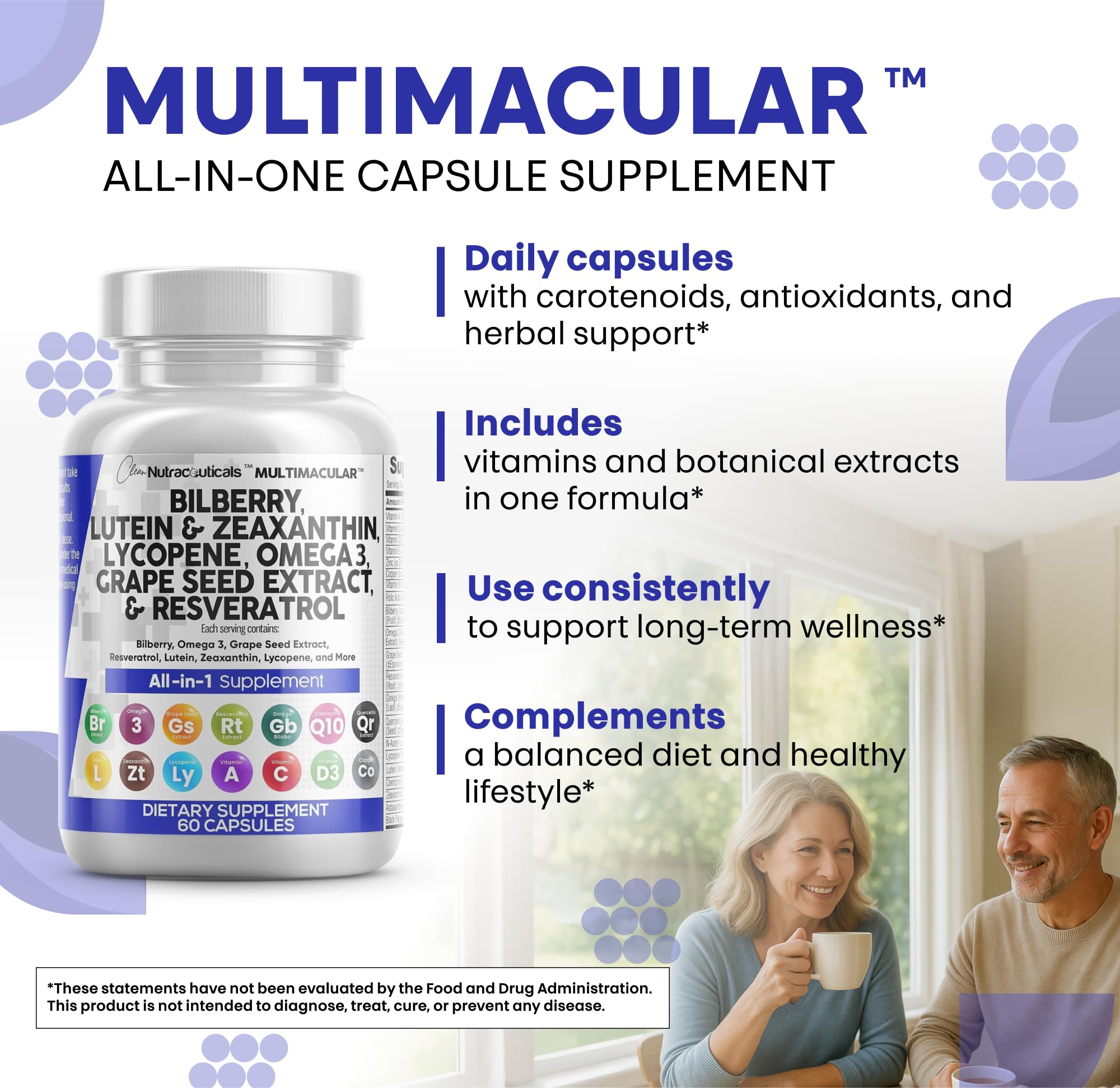 Clean Nutra Eye Vitamins with Bilberry Lutein and Zeaxanthin Supplements Lycopene 40mg Resveratrol Grape Seed Astaxanthin for Eyes - Eye Care Health Support Eye Vitamin and Mineral Supplement