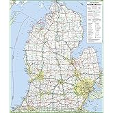 Wall Art Impact 24"x29" Map of lower peninsula of Michigan Poster. United States of America Maps Road [Laminated]