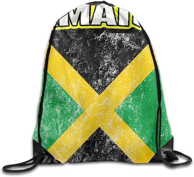 Huge Shredded Jamaica Flag Drawstring Backpack Bag Gym Bag Portable