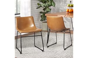 Waleaf 18 inch Dining Chairs, Faux Leather Dining Chairs Set of 2, Kitchen Dining Room Chairs with Backrest and Metal Leg, Mid Century Modern Armless Chair, Upholstered Seat