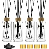 Glass Reed Diffuser Set of 4 - 5oz/155ml Clear Empty Essential Oil Diffuser Bottles with Caps and Reeds - Decorative Bottle Set - Bulk Reusable Apothecary Perfume Jar Gift