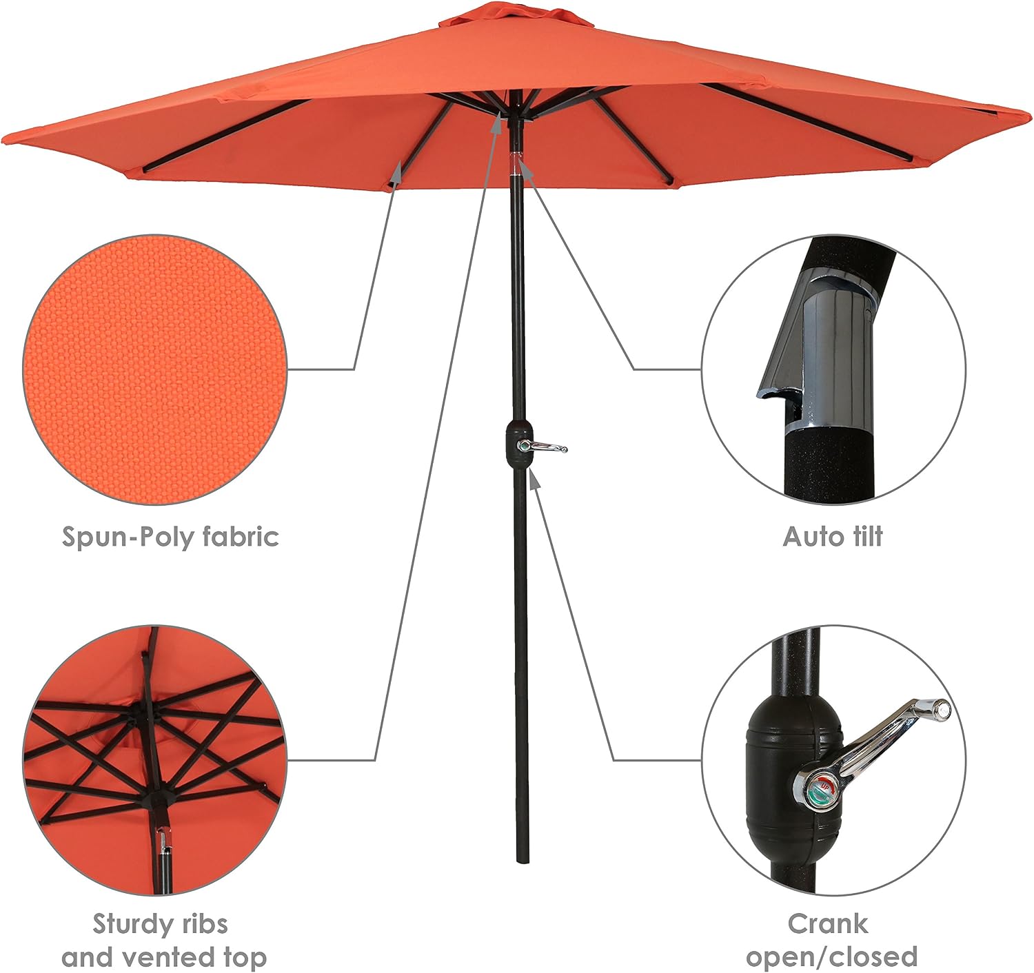Amazon Com Sunnydaze 9 Foot Outdoor Patio Umbrella With Fade Resistant Umbrella Canopy Auto Tilt Crank Rust Resistant Aluminum Burnt Orange Garden Outdoor