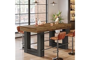 Tribesigns 63-Inch Bar Height Table, Large Wooden High Top Pub Table with Metal Footrest, Industrial Rectangular Counter Heig