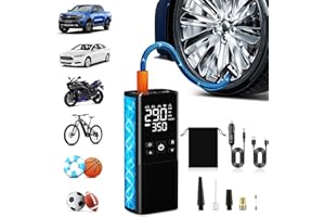 EVJEAL Tire Inflator Portable Air Compressor – Dual Power Mode, Built-in Battery & 12V Car Plug | Fast Inflation, Auto Shut-Off, Dual Pressure Display & LED Light for Cars, Motorcycles, Gifts for Men