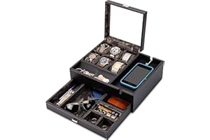 HOUNDSBAY Commander Dresser Valet Watch Box Case, Camo Gifts for Men, Mens Jewelry Box Organizer
