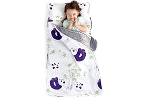 JumpOff Jo Nap Mat for Kids - Cozy Kids Rest Mat with Removable Pillow and Ultra Soft Blanket for Preschool, Daycare, and Sleepovers - Playful Pandas