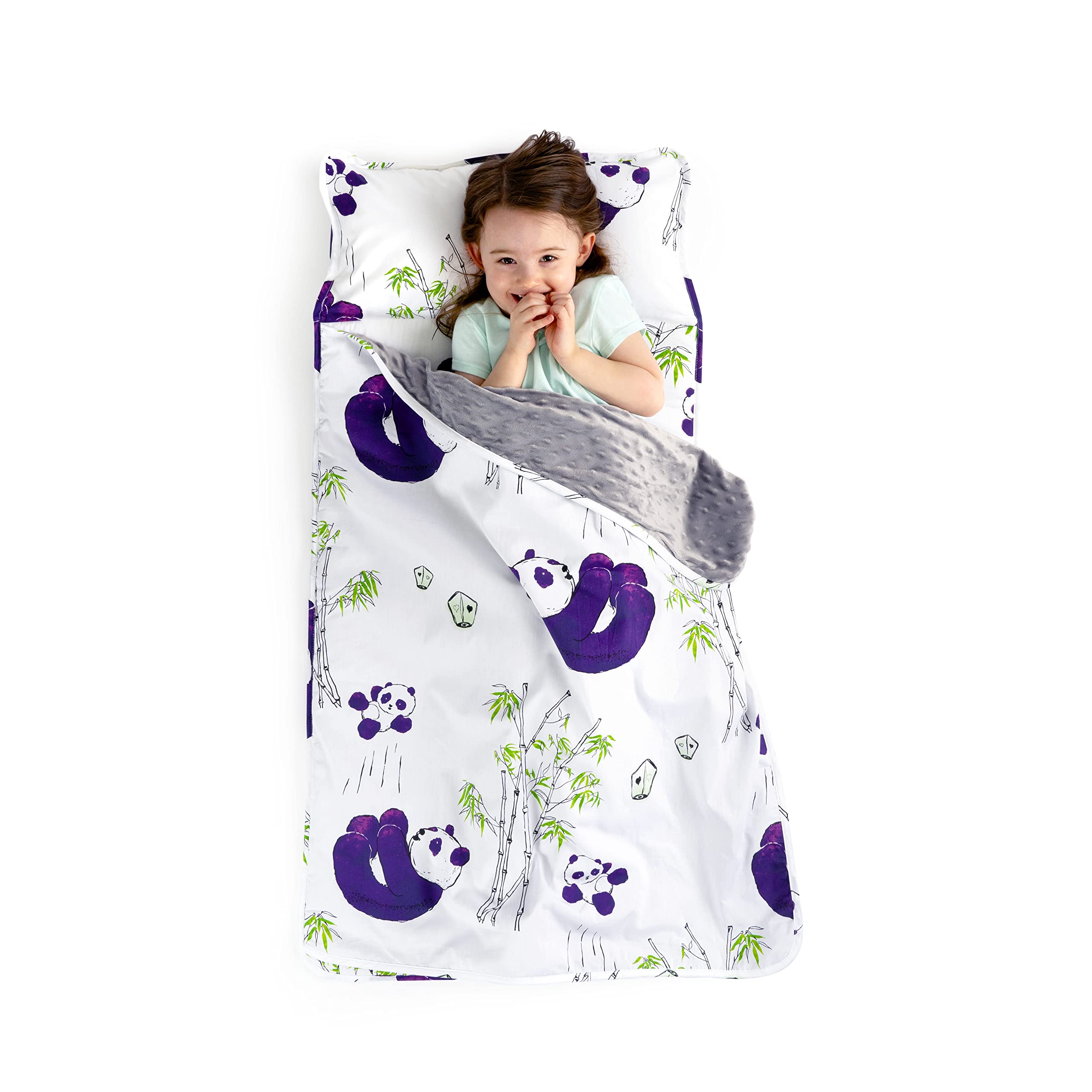 Photo 1 of JumpOff Jo - Toddler Nap Mat - Sleeping Bag for Kids with Removable Pillow and Ultra Soft Blanket for Preschool, Daycare, and Sleepovers - Playful Pandas