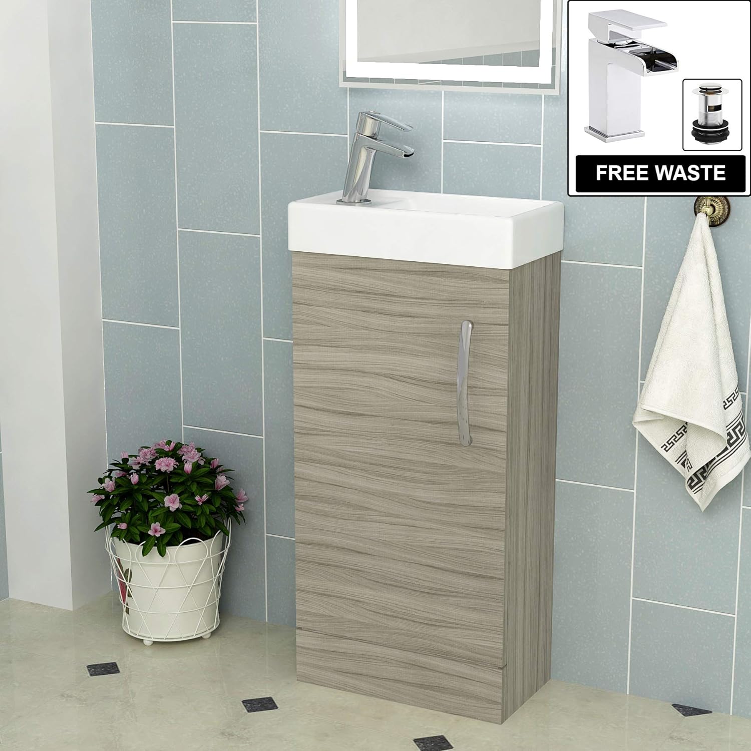 Modern 400mm 1 Door Floor Standing Bathroom Vanity Unit Basin Sink Beachwood Mixer Tap Free Waste Diy Tools Bathroom Fixtures Clinicadelpieaitanalopezcom