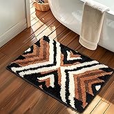 Tyrot Black Boho Small Bathroom Rugs Non Slip Washable Western Aztec Bath Mats Rugs for Bathroom Floor Fluffy Plush Soft Absorbent Farmhouse Carpet for Shower, 18x24 inch, Brown
