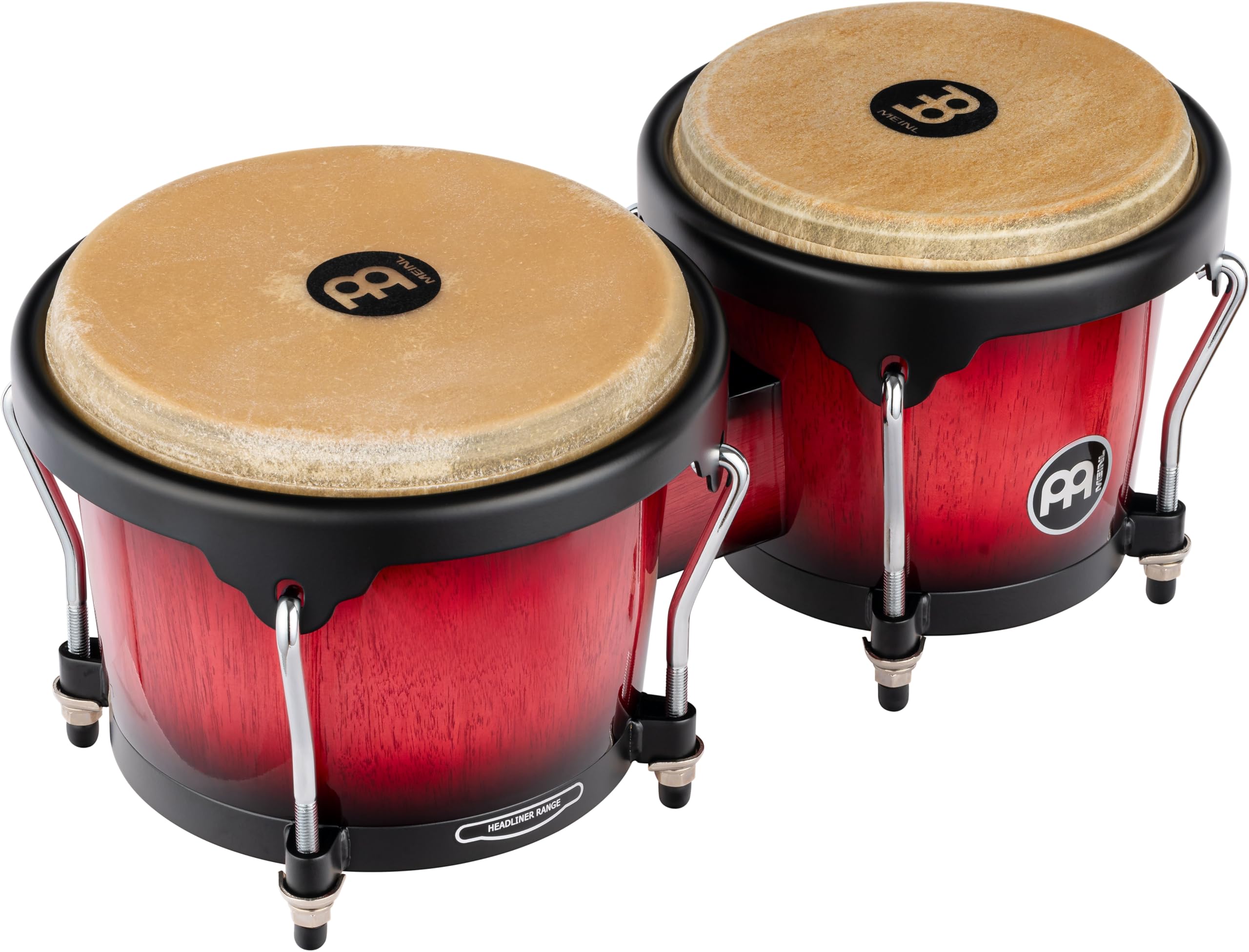 Meinl Percussion Bongos Headliner Wood - 2 hand drums with 6.75 and 8 inches - including tuning key - Siam Oak, Red (HB100WRB)