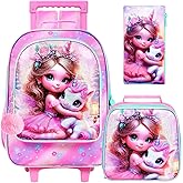 Girls Rolling Backpack, Cute Unicorn Roller Wheels Kids Bookbag - Wheeled Elementary School Bag