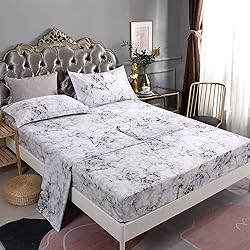 Mengersi Marble Sheet Set - White Gray Black Marble