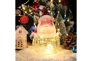 QUELIEN Santa Claus Decorations,Crackle Glass with LED Lights Christmas Santa Claus Home Decor,Gifts for Women,her,Girlfriend