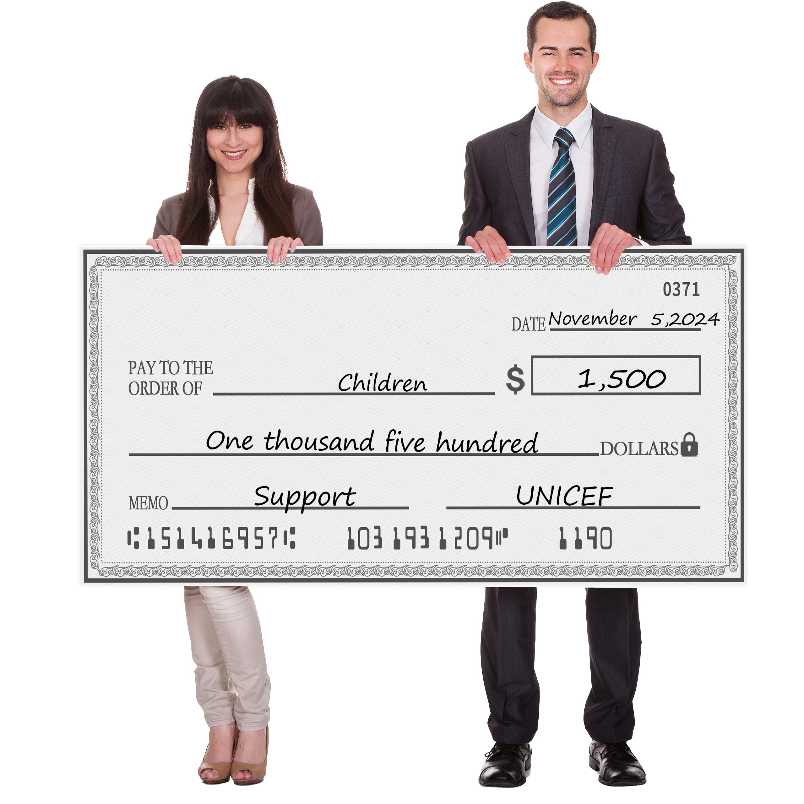 Photo 1 of 16x40 Inch Giant Dry Erase Check- Big Checks for Presentations - Easy-Fold Reusable Cardboard for Awards & Photos | Charity & Donation Events