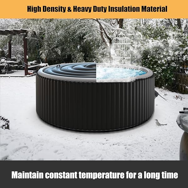 SIBOSEN INFLATABLE HOT TUB COVER WITH HANDLE, ONE SIZE FITS ALL PORTABLE HOT TUB COVER UPGRADE INSULATED THERMAL ENERGY SAVING HOT TUB LID PROTECTOR OUTDOOR WINDPROOF RAIN-PROOF SNOW-PROOF (BLACK)