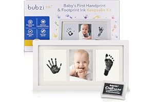 Bubzi Co Baby Handprint Kit & Footprint Photo Frame for Newborn Girls and Boys, Unique Baby Shower Gifts Set for Registry, Memorable Keepsake Decorations for Room Wall or Nursery Decor (White)