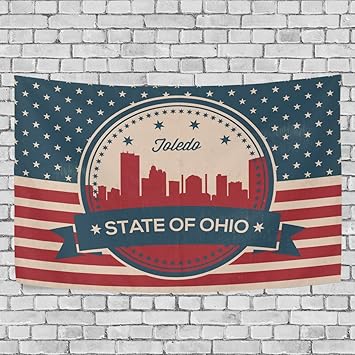 Amazon Com Vintage American Flag Ohio State Toledo Skyline