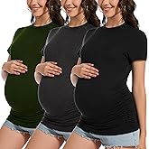 Smallshow Women's Maternity Shirts Crew Neck Short Sleeve Pregnancy Clothes 3 Pack