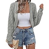 LOMON Womens Cropped Cardigan Bolero Shrugs for Dresses Knit Open Front Long Sleeve Sweater