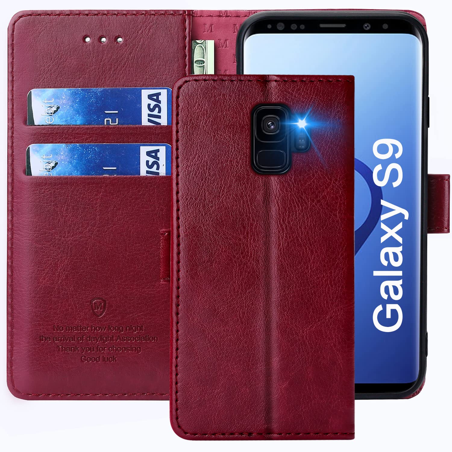 FMPCUON Case For Samsung Galaxy S9,High-grade Leather Flip Wallet Phone Case Cover for Samsung Galaxy S9 Inches [Card Slots] [Kickstand] [Magnetic Closure]-(Red) — image 1