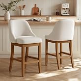 Daluvenix Bar Stool Set of 2, 26" Upholstered Counter Height Barstools | Comfortable Chenille Fabric Barstool, Solid Wood Legs and Footrest, Bar Chair with Back for Kitchen Island, Cream White