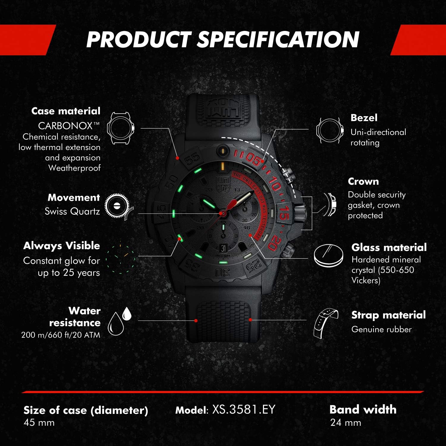 Luminox Navy Seal Reloj Cronografo De Buceo Xs 3581 Ey 45 Mm Amazon Es Relojes