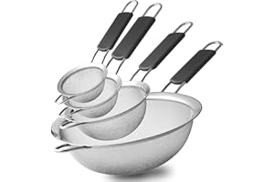 VICSDEP Fine Mesh Strainer Set of 4,Stainless Steel 8, 12, 16,20cm Strainers Wire Sieve Sifter with Insulated Handle Strainer