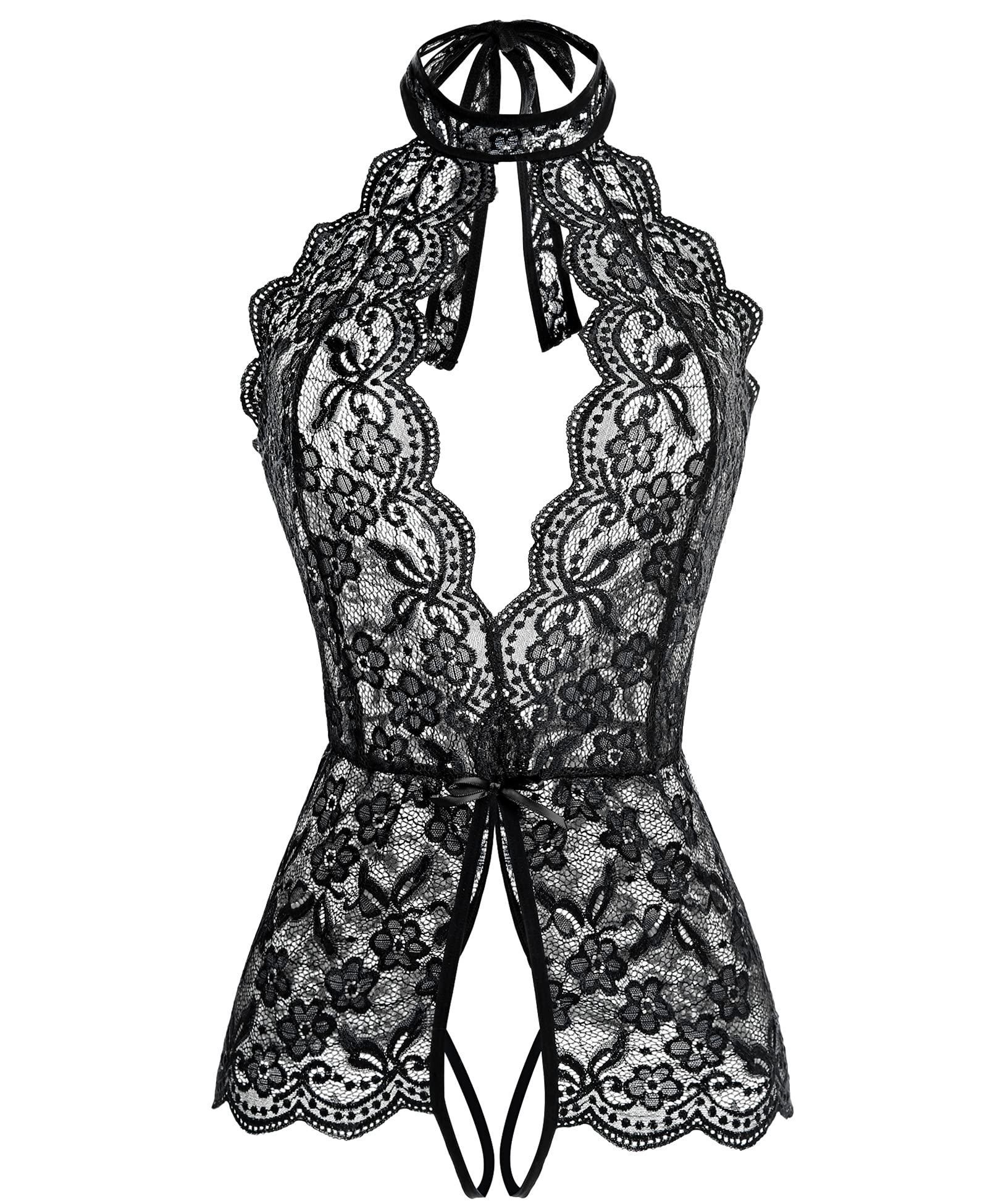 Photo 1 of Ababoon Women One Piece Lingerie Lace Sexy Baby Dolls Teddy Sleepwear (Black, Small)