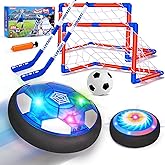 3 in 1 Hover Soccer Ball Toddler Hockey Set with LED Lights Indoor Toys for Kids Soccer Gift for Boys 6-8 8-12 Kids Sports So