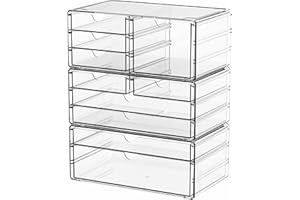 Yieach 3 Pack Clear Storage Drawers With 10 Drawers,Stackable 11.1” Large Acrylic Drawer Organizer and Makeup Organizer For Vanity,Bathroom Countertop,Cabinet,Pantry,Office Supply Storage Bins Drawers