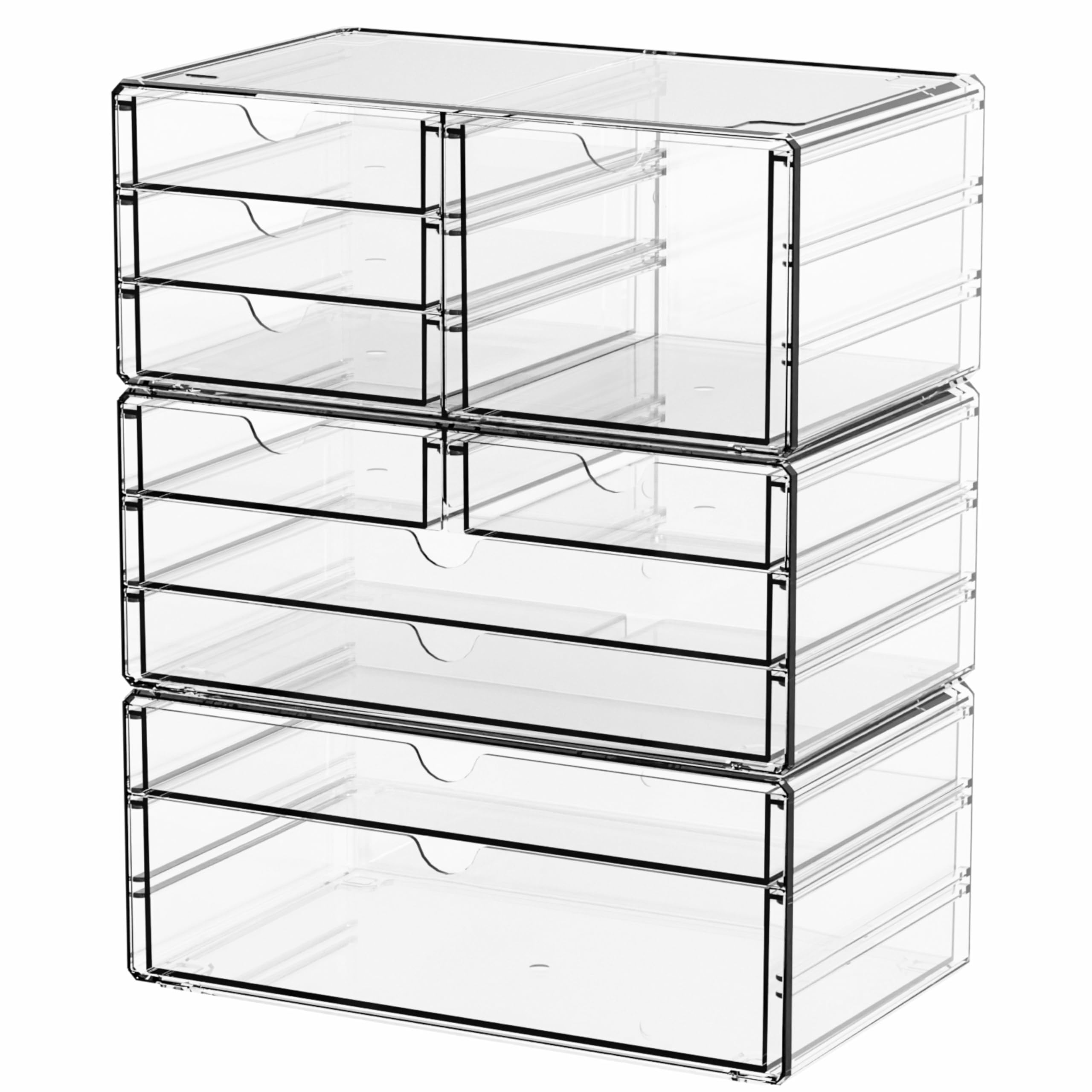 Photo 1 of Yieach 3 Pack Clear Storage Drawers With 10 Drawers,Stackable 11.1” Large Acrylic Drawer Organizer and Makeup Organizer For Vanity,Bathroom Countertop,Cabinet,Pantry,Office Supply Storage Bins Drawers