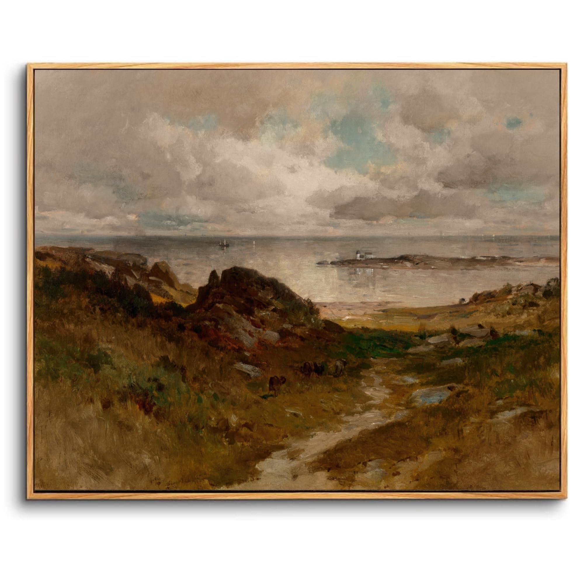 hyidecorart Wooden Framed Canvas Wall Art for Living Room, 12"x16" Seaside Path Vintage Bedroom Decor Aesthetic, Modern Paintings Artwork Wall Decorations for Desktop Bathroom Hallway Dining Room