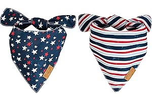 Remy+Roo Dog Bandanas - 2 Pack | Stars+Stripes Set | Premium Durable Fabric | Unique Shape | Adjustable Fit | Multiple Sizes Offered | (Large)