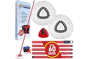 Twinko Max Spin Mop Replacement Kit without Bucket, Compatible with O-Cedar EasyWring 1-Tank System Triangle Microfiber Spin Mop, 60-Inch Combination Handle, 2 Microfiber Mop Head Refills, 1 Mop Base.