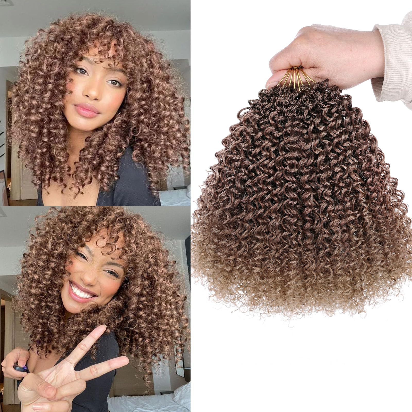 Samtress Micro Kinky Curly Crochet Hair 8 Inch 8 Packs Pre Looped Micro Twist Kinky Curly Crochet Hair Synthetic for Black Women (#T3327)