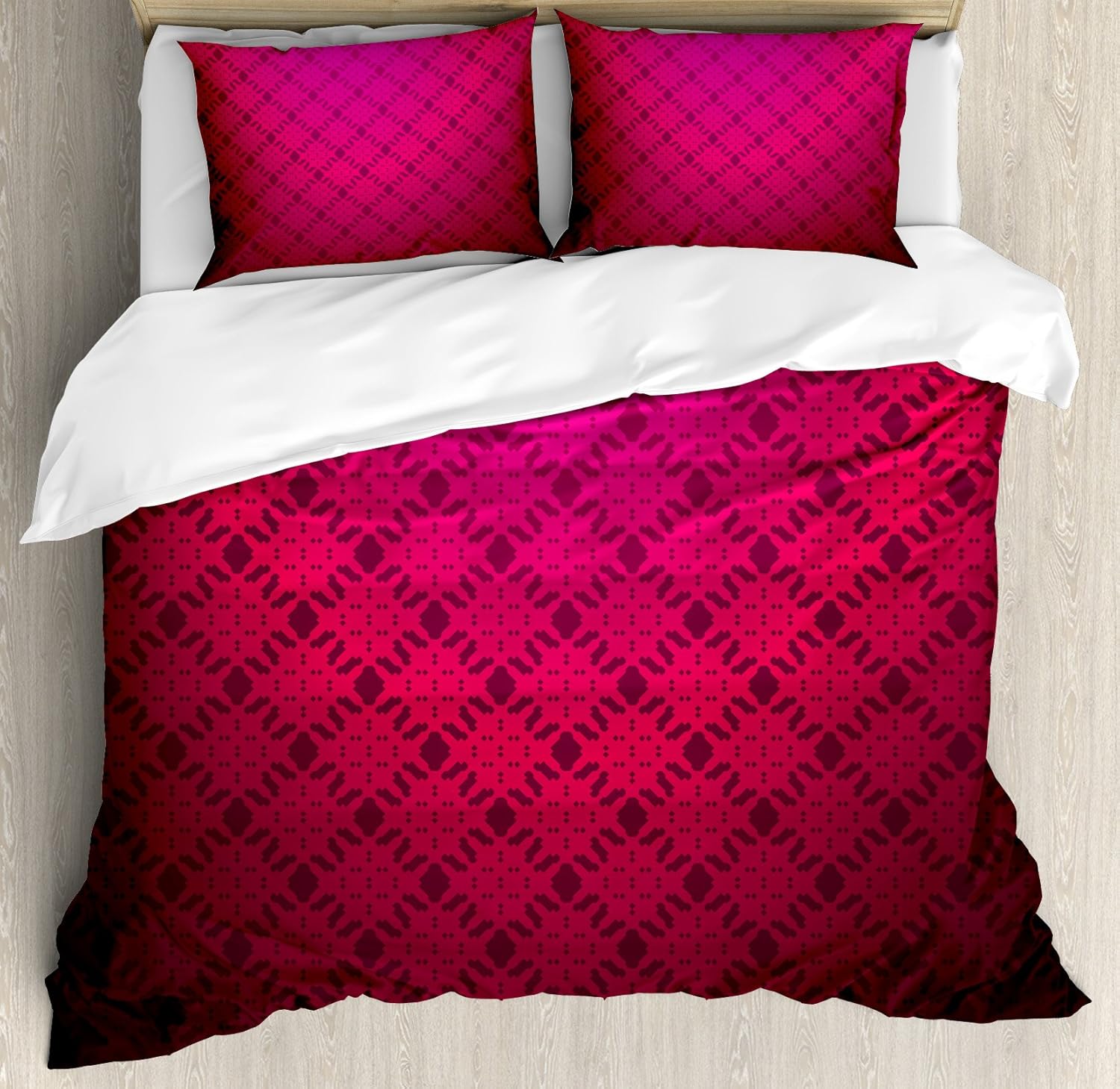 Ambesonne Magenta Duvet Cover Set, Damask Textured