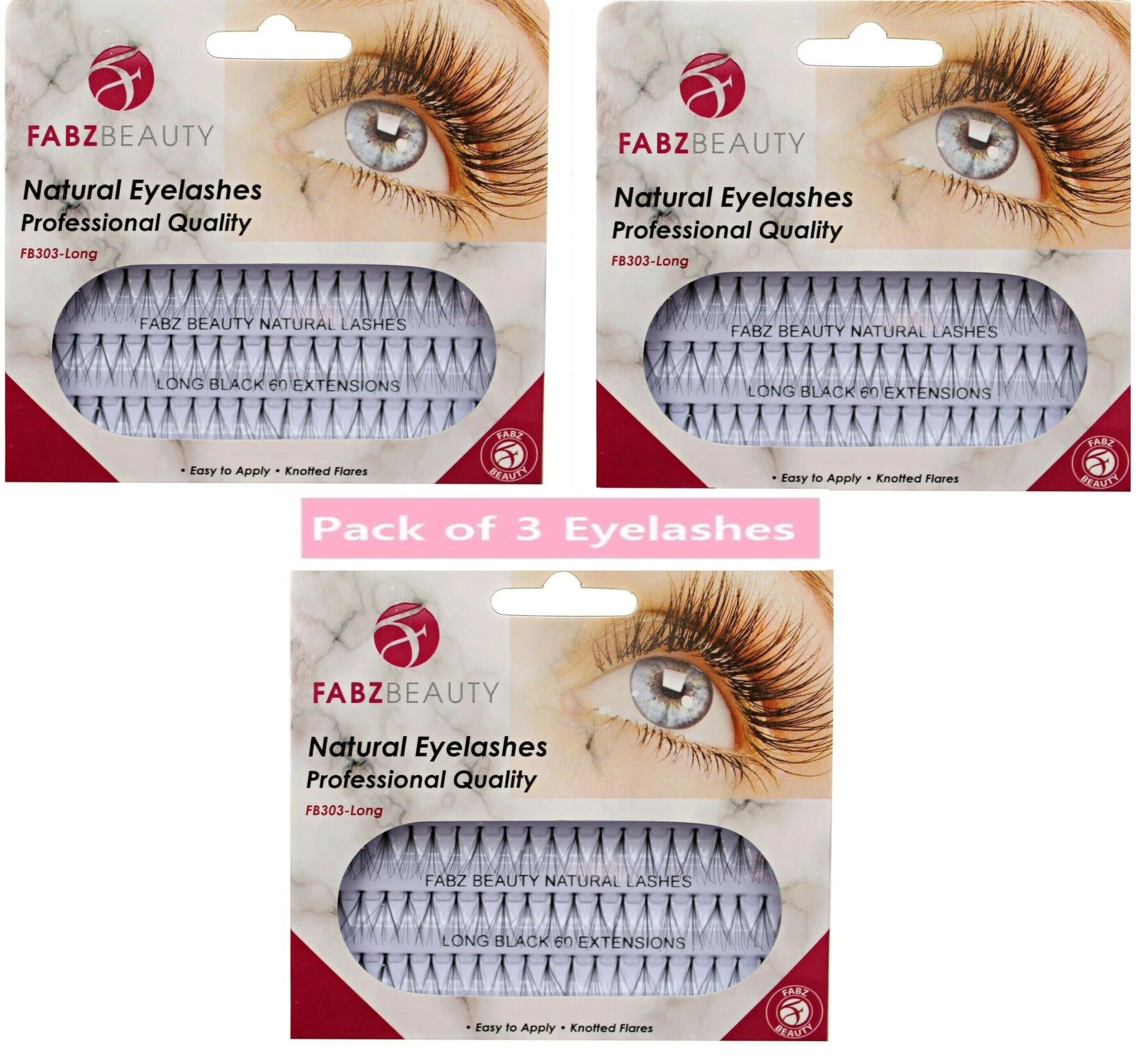 Individual False Eyelashes Flare Cluster Lash Extensions Knotted Lashes (Pack of 3 - Long 12mm)