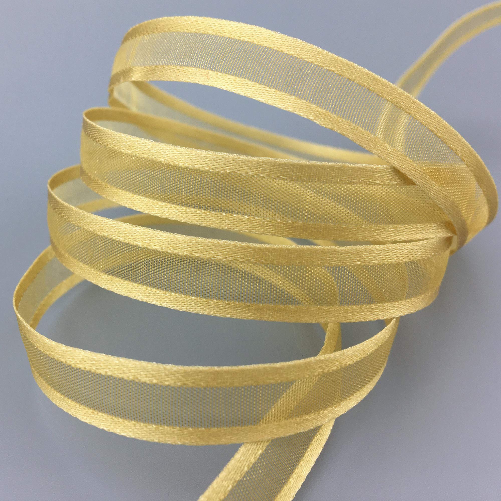 finemark 50 m x 10 mm Chiffon Ribbon with Satin Edge Beige Gold (18) Chiffon Decorative Ribbon Gift Ribbon Semi-Transparent Shiny without Wire Organza