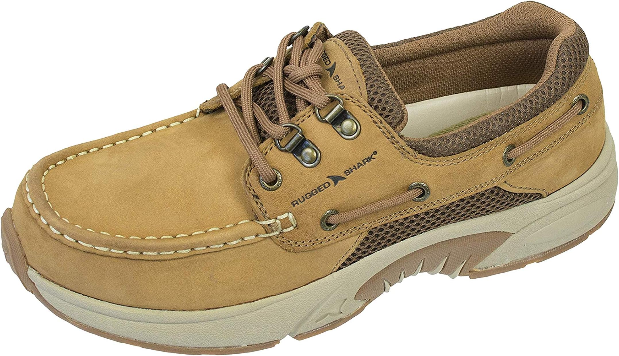 Rugged Shark Men's Atlantic Classic Casual Boat Shoe with Cushioned Support, Copper Brown, Men's Sizes 8-13