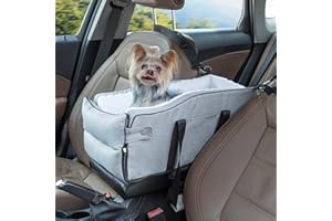 EAROND Center Console Dog Car Seat for Small Dogs Up to 12lbs, Detachable Armrest Pet Car Seat, Portable Middle Console Dog Booster Car Seat with Adjustable Straps, Storage Pocket & Safety Leash