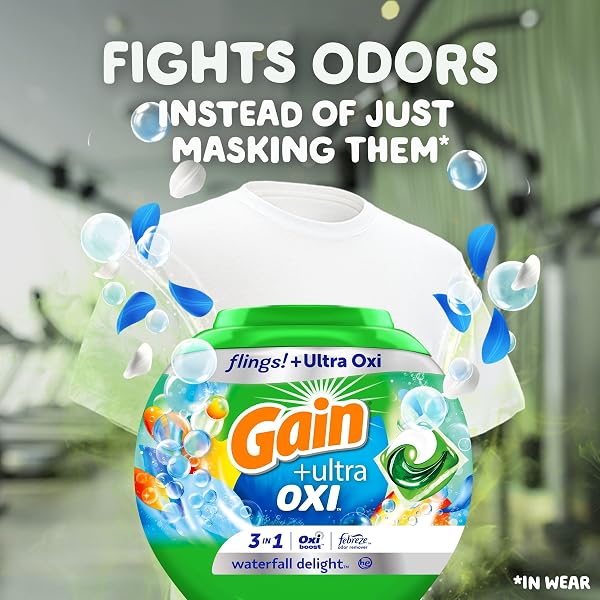 GAIN FLINGS ULTRA OXI LAUNDRY DETERGENT PACS, 76 COUNT, WATERFALL DELIGHT SCENT, 3-IN-1, HE COMPATIBLE
