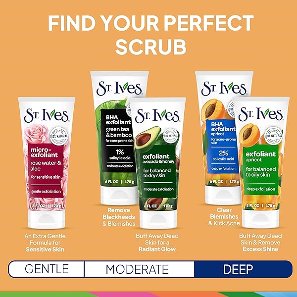 ST. IVES FRESH SKIN APRICOT FACE SCRUB, DEEP EXFOLIATOR SKIN CARE FOR CLEAN, GLOWING SKIN, OIL-FREE FACIAL SCRUB MADE WITH 100% NATURAL EXFOLIANTS, 6 OZ