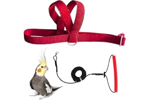 VANTRONIK VANFAVORI Adjustable Bird Harness with 80 Inch Leash, Outdoor Flying Kit Training Rope for Bird Parrots Cockatiel S Size Weight 70-120 Grams, Burgundy Red