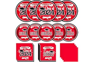 MOORAY Graduation Party Plates and Napkins 2024 Graduation Party Supplies Red Disposable Paper Plates Luncheon Napkins Cocktail Napkins for Congrats Grad Party Decorations, Serve 50