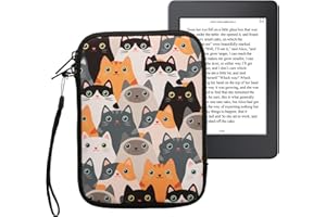 kwmobile Neoprene e-Reader Pouch Size 6" eReader - Universal eBook Sleeve Case with Zipper, Wrist Strap - Orange/Black/White