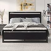 SHA CERLIN Full Size Bed Frame with Modern Headboard, Heavy Duty Platform Metal Base with Square Footboard and 13 Strong Slats Support, No Box Spring Needed, Black
