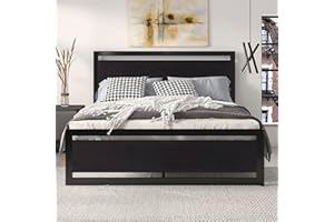 SHA CERLIN Full Size Bed Frame with Modern Headboard, Heavy Duty Platform Metal Base with Square Footboard and 13 Strong Slats Support, No Box Spring Needed, Black