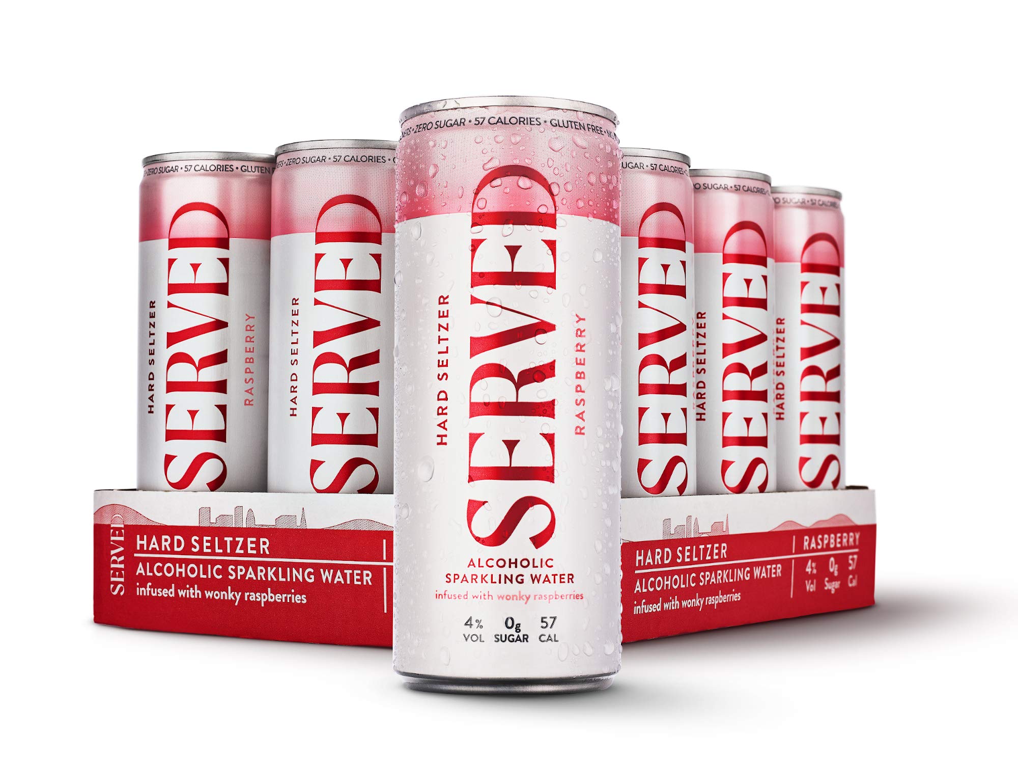 SERVEDPremium Vodka, Raspberry & Soda. 4% ABV, 95 Calories, Infused with Wonky Fruit, Vegan (12 x 250ml Cans)