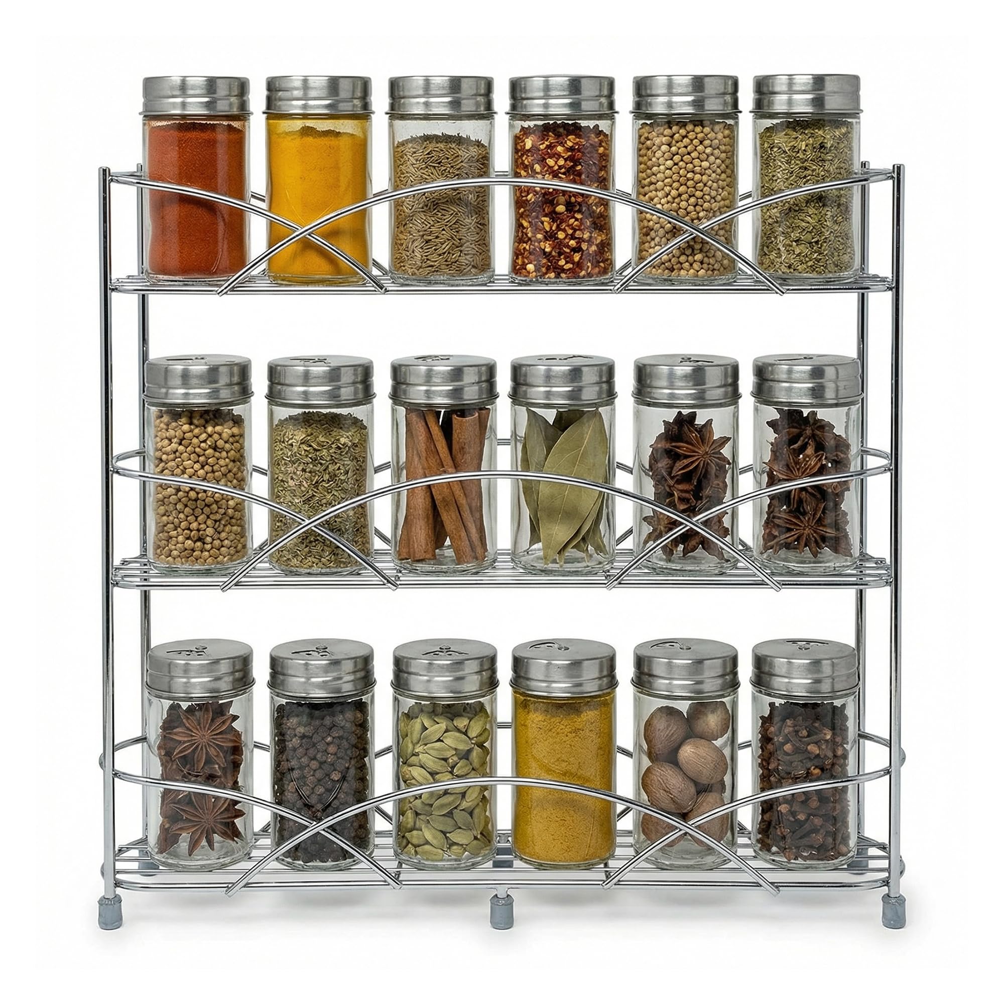 joeji's Kitchen Free Standing Spice Rack Organiser - Perfect Spices & Herbs Storage Holder - Up to 21 Jars Capacity - Suction Cups for Stability - Silver